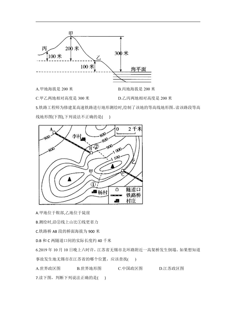 2021-2022学年地理晋教版七年级上册2.2使用地图随堂小测（Word含解析）