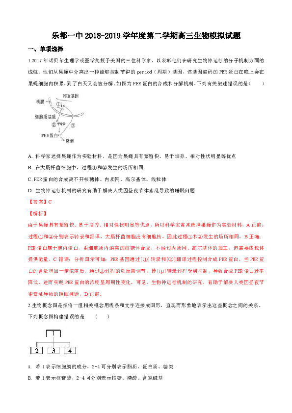 青海省海东市乐都一中2019届高三下学期生物模拟试卷（含解析）