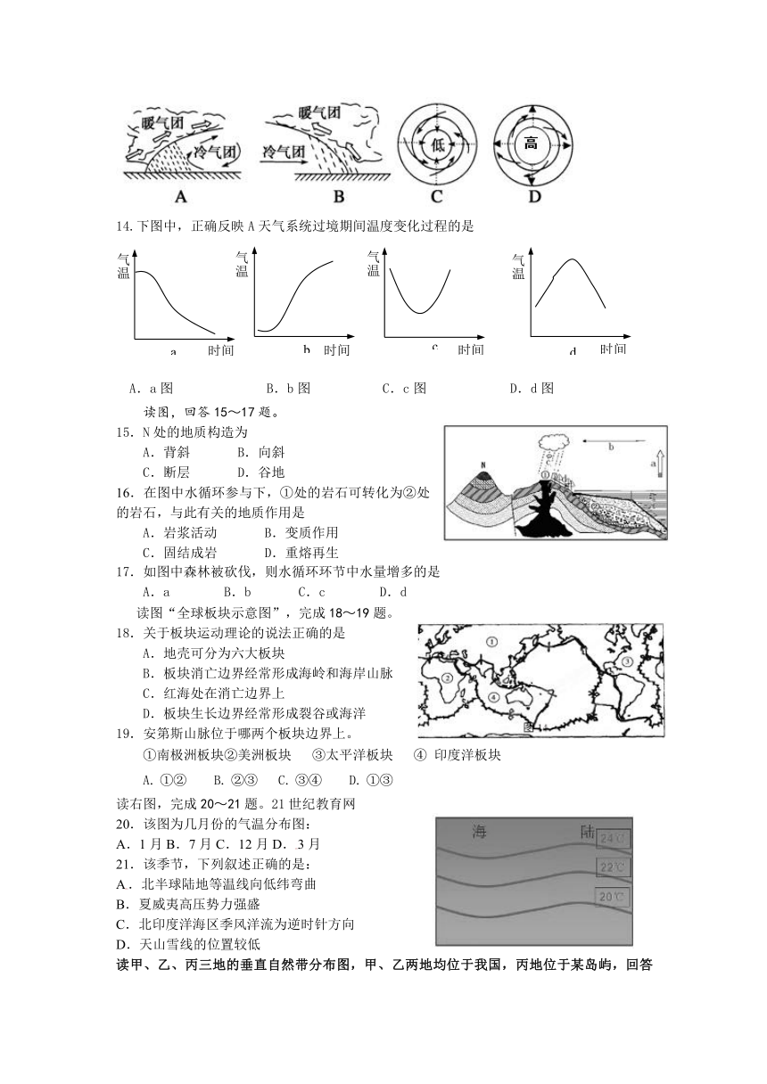 山东省广饶一中2012--2013学年高一上学期期末模块调研试题 地理