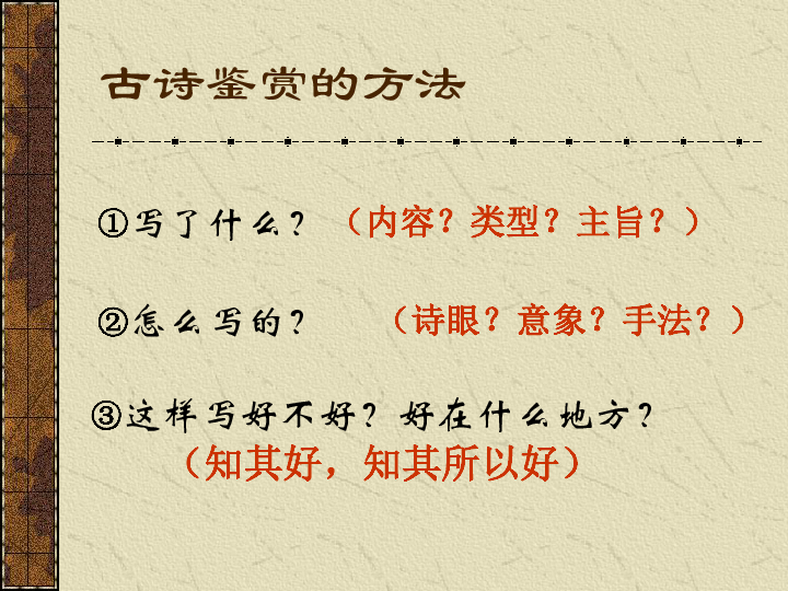 (內容?類型?主旨?)②怎麼寫的?(詩眼?意象?手法?)③這樣寫好不好?