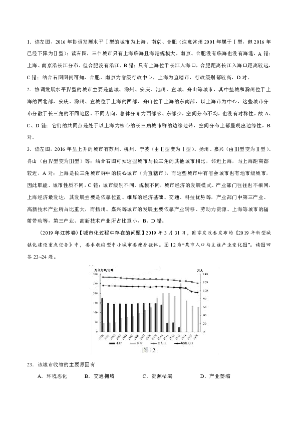 2019年高考真题+高考模拟题 专项版解析汇编 地理 城市