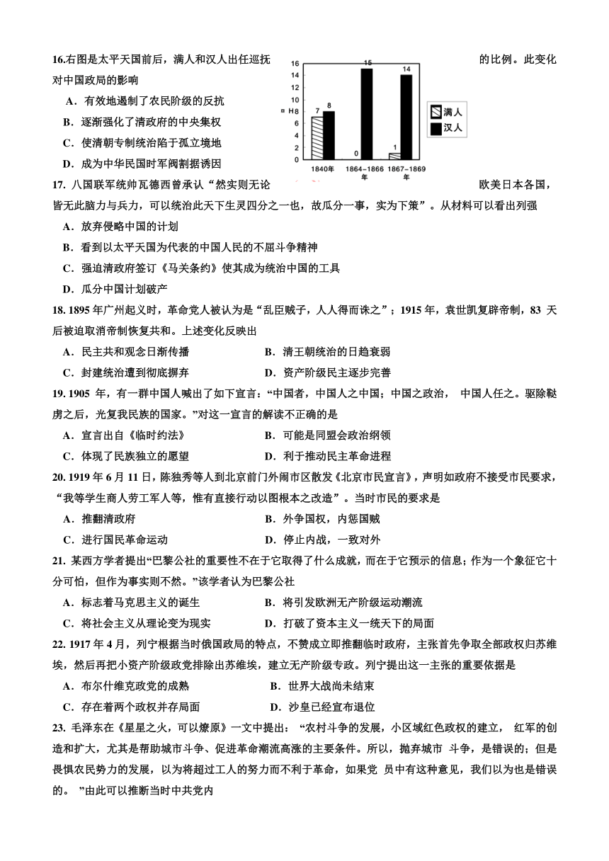 山西省忻州市创奇学校2016-2017学年高一12月月考历史试题 Word版含答案