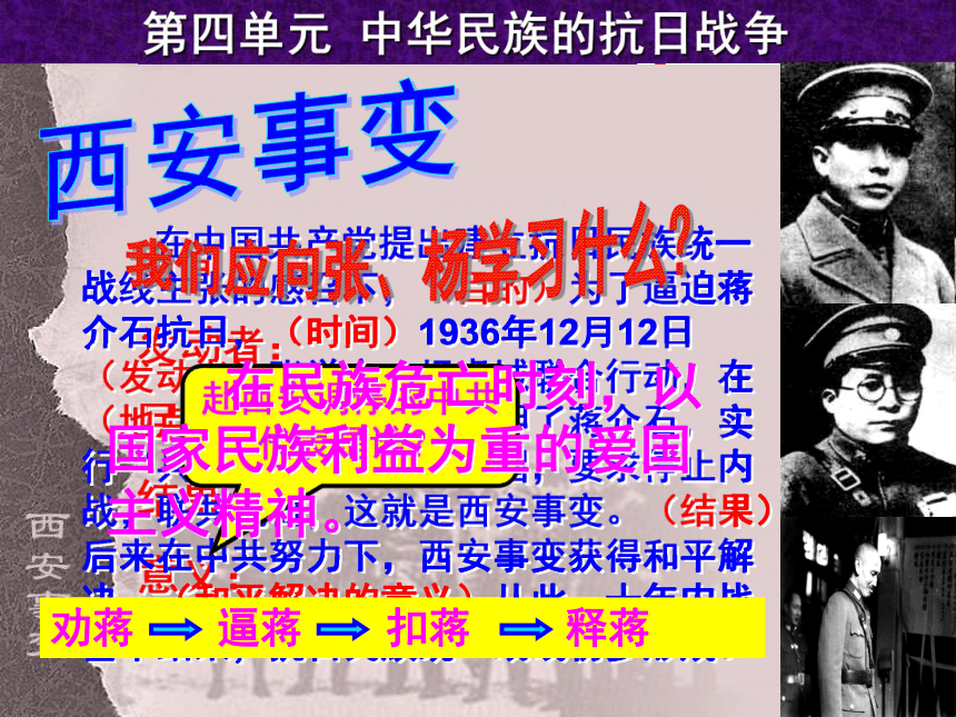 人教版中国历史（复习）八上第四单元中华民族的抗日战争