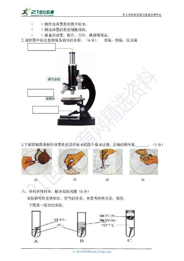 教科版科学六年级下册期末试题