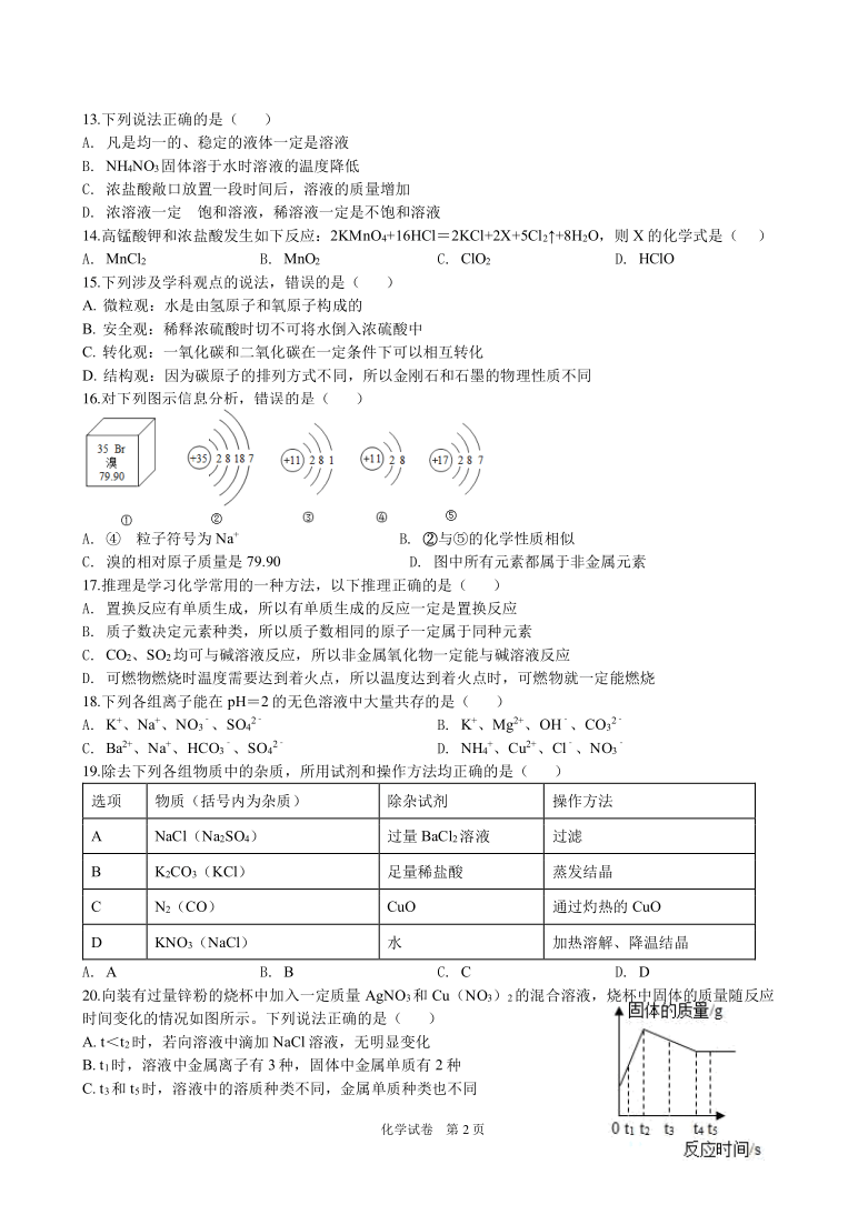 广西南宁市第八中学2020届九年级下学期第一次模拟考化学试题（pdf版，无答案）