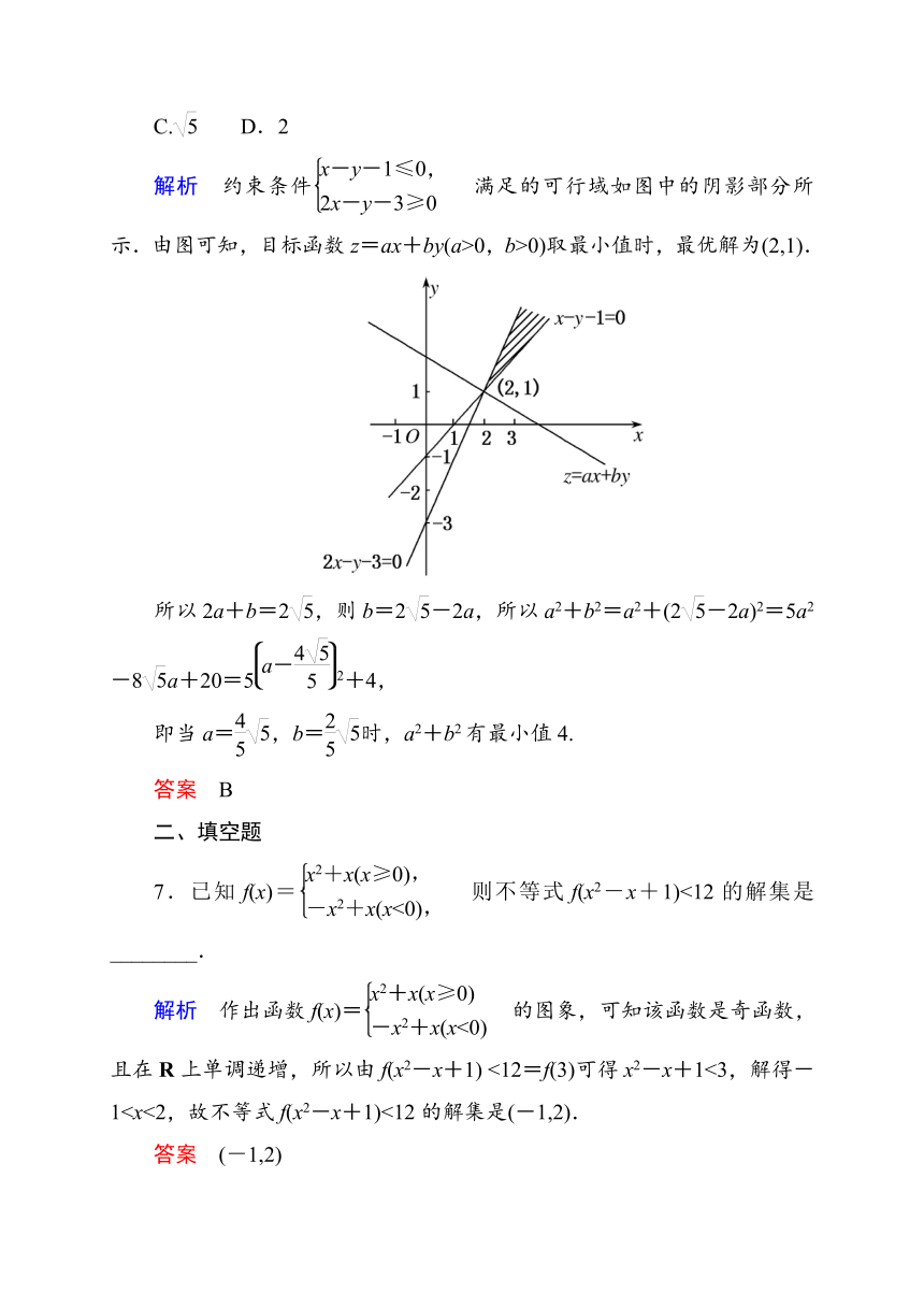 【状元之路】2015版数学二轮（文理）高考专题训练4：不等式（含解析）
