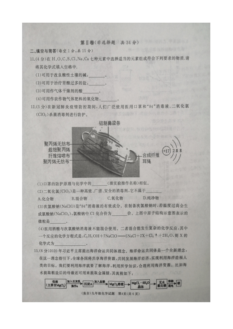 山东省济宁市鱼台县2020-2021学年上学期九年级期末考试化学试题（图片版含答案）