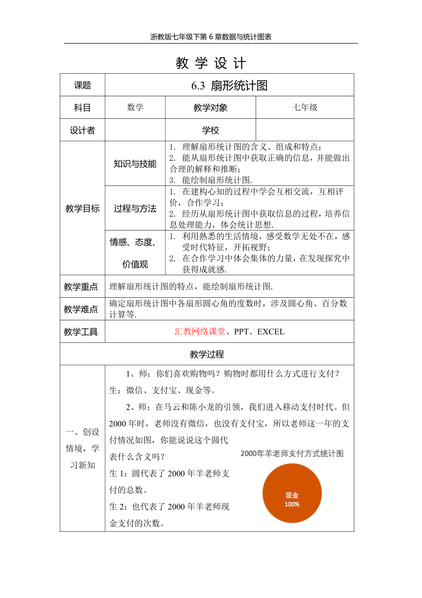 浙教版数学七年级下册63扇形统计图教案