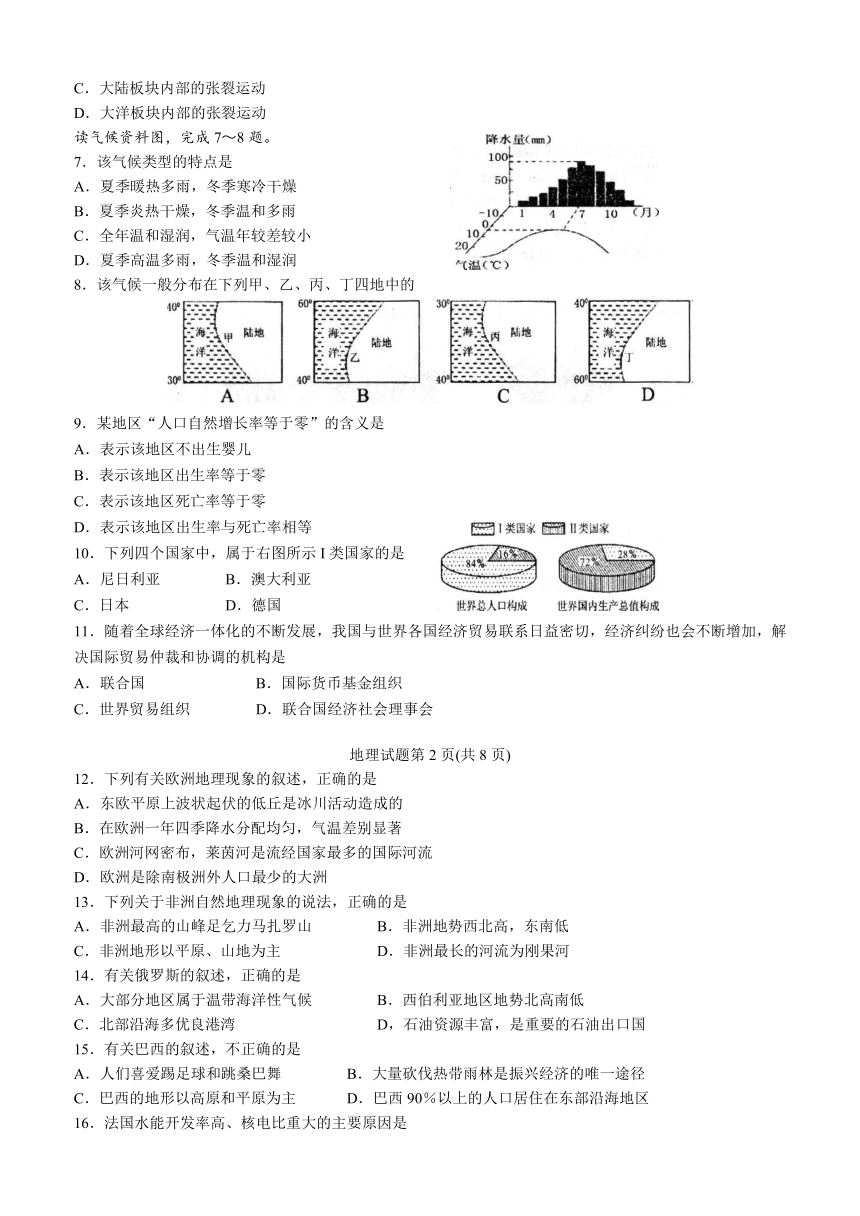 泰安市2014年初中学生学业考试地理试题(word版含答案)