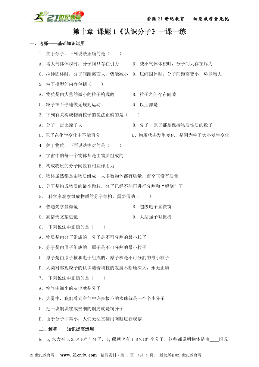 10.1 认识分子 同步练习