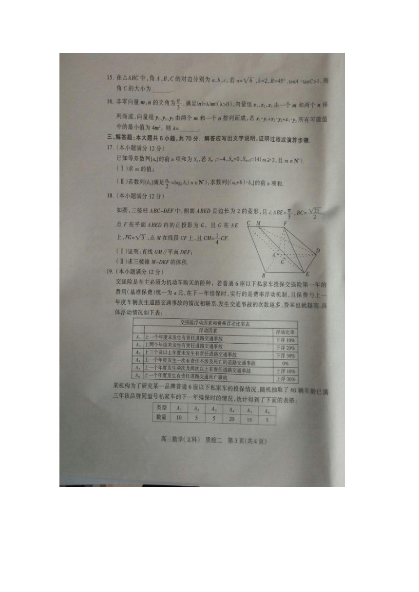 河北省石家庄市2017届高三第二次质量检测数学（文）试题 扫描版含答案