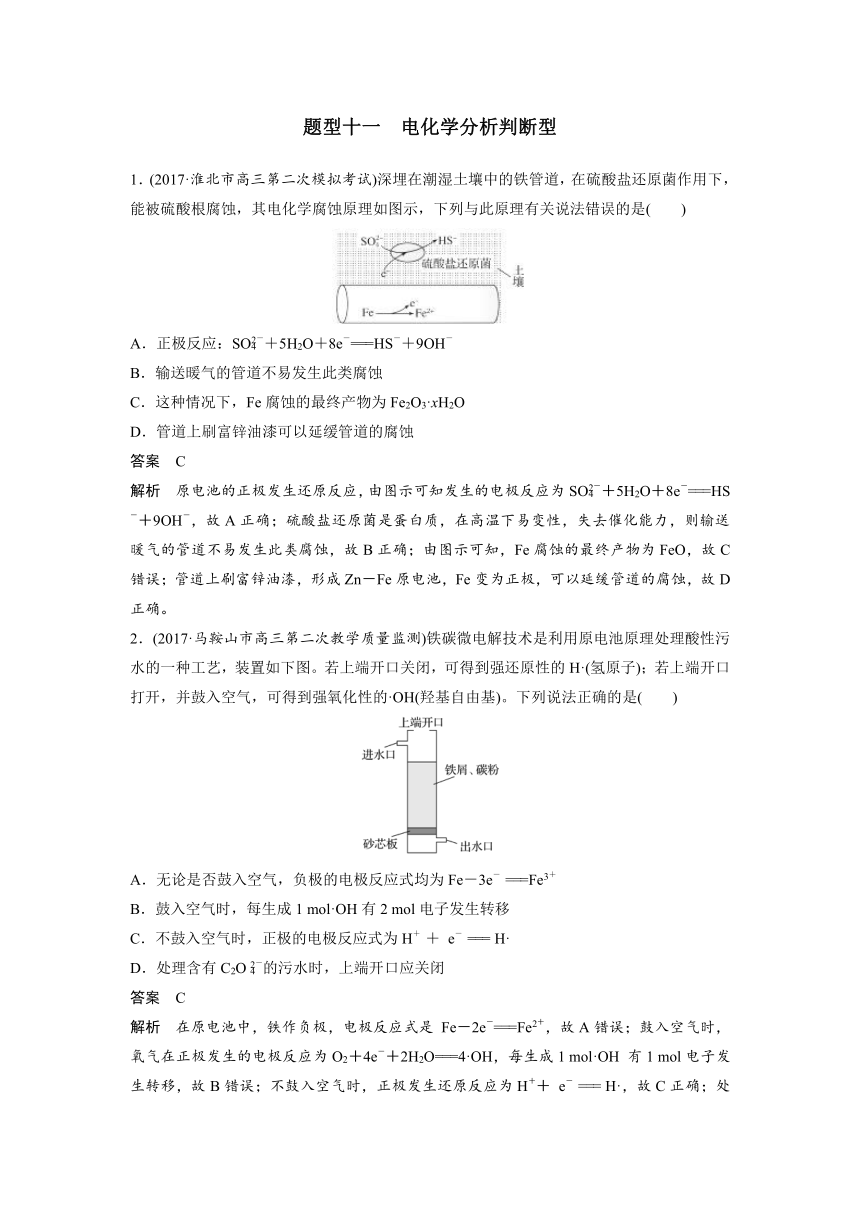 2018届高考化学二轮复习选择题热点题型特训试题：题型十一电化学分析判断型