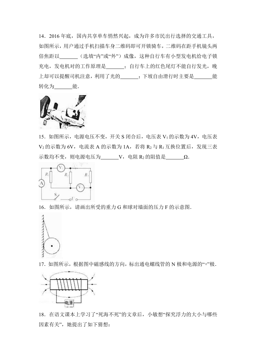 2017年湖北省咸宁市中考物理真题卷（解析版）