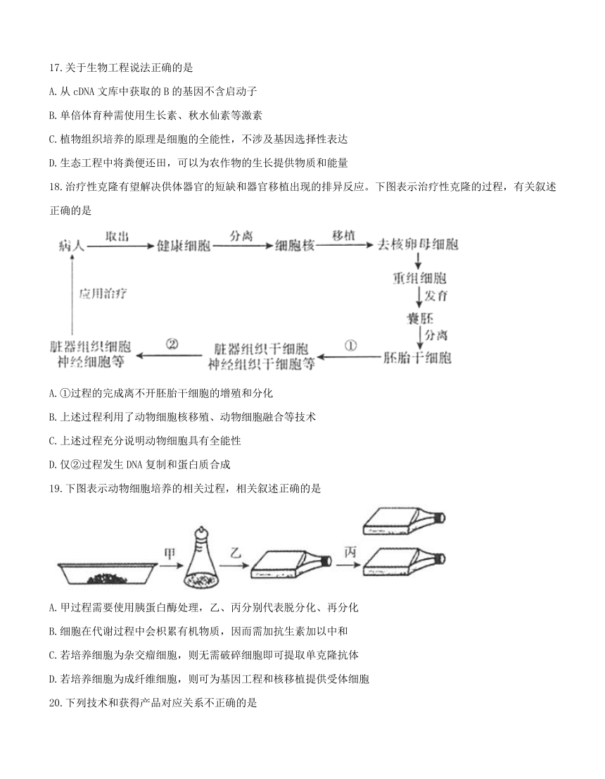 北京市朝阳区2018届高三上学期期中统一考试 生物