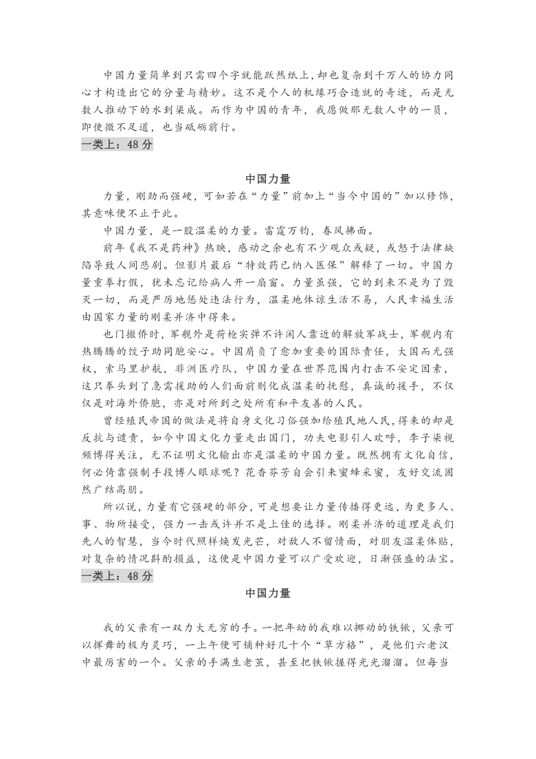 北京东城区2020届高三年级期末作文题及优秀议论文《中国力量》（5篇）