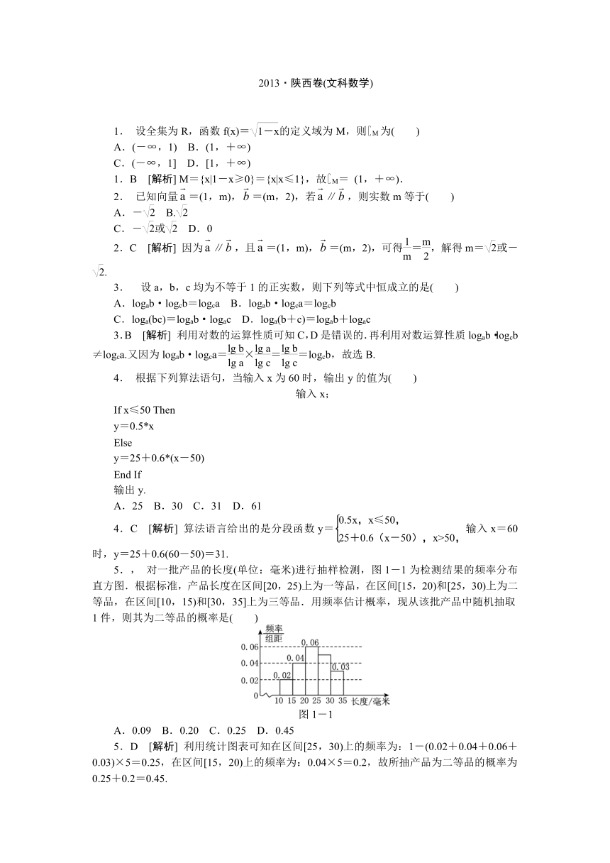 2013年高考真题解析——陕西卷（数学文）纯word版