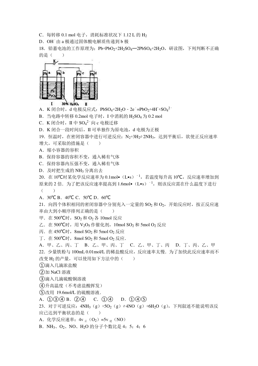 福建省莆田二中2016-2017学年高二（上）期中化学试卷（解析版）