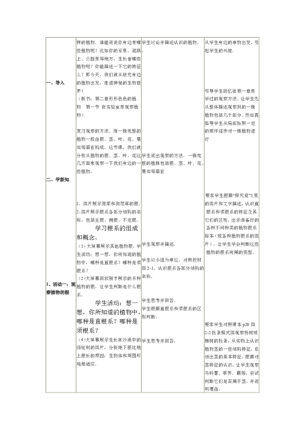 冀少版七上生物 3.1在实验室里观察植物 教案