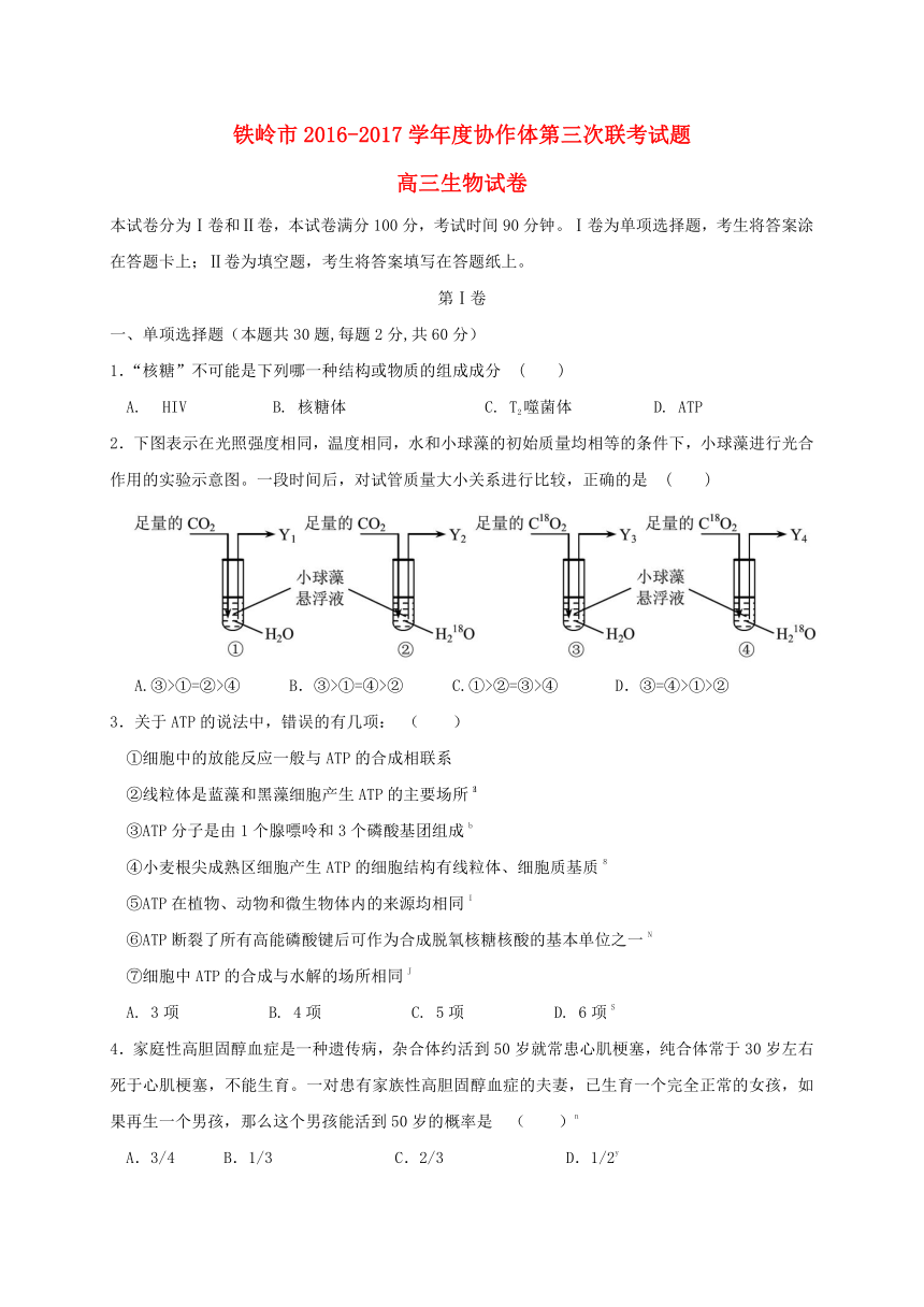 辽宁省铁岭市协作体2017届高三生物上学期第三次联考试题（无答案）