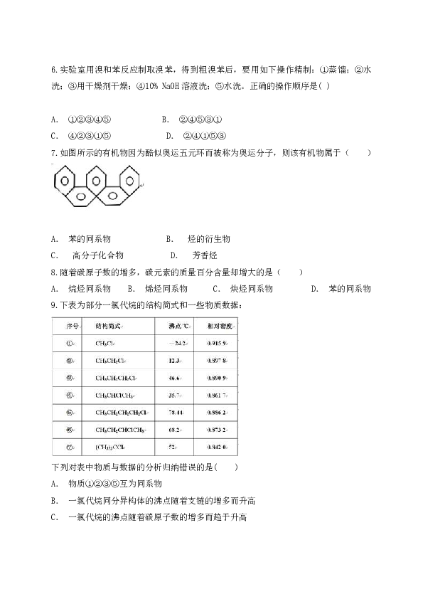 人教版高中化学选修五第二章《烃和卤代烃》单元检测题（解析版）  (3)