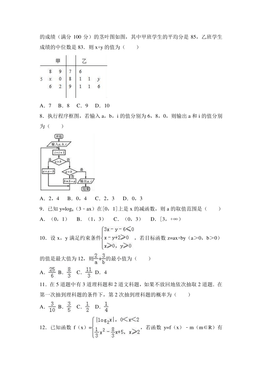 四川省内江市威远中学2017届高三（上）第二次月考数学试卷（理科）（解析版）