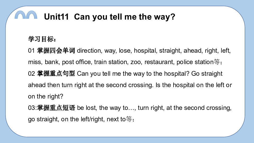 Unit11  Can you tell me the way 复习课件(共27张PPT)