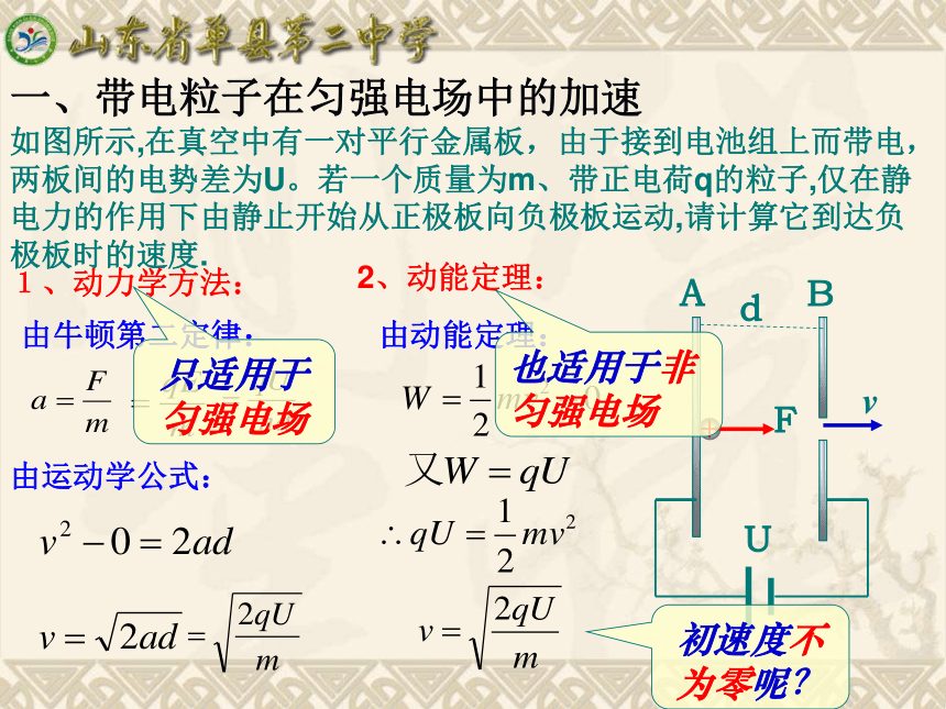 高中物理人教（选修3-1）1.9 带电粒子在电场中的运动 课件 （共17张PPT）