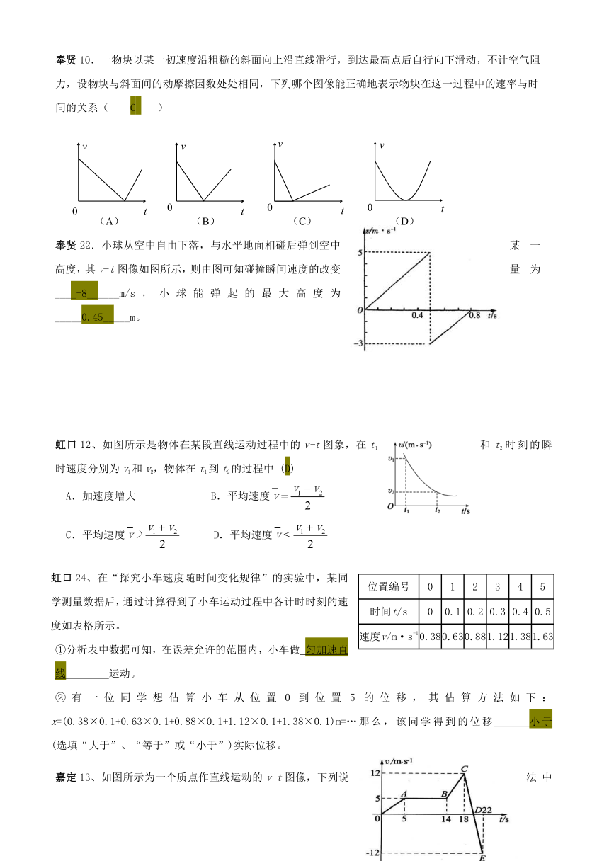 上海市各区2010届高三上学期期末质量抽测汇编（物理）-直线运动、振和波