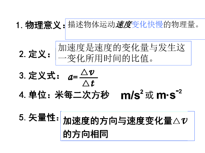 高一物理人教版必修一第一章第五节速度变化快慢的描述——加速度课件(共22张PPT)