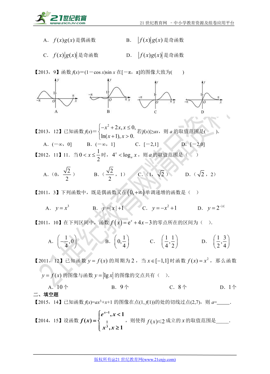 2011年-2017年文数分类汇编 专题02 函数及其性质(全国卷1）