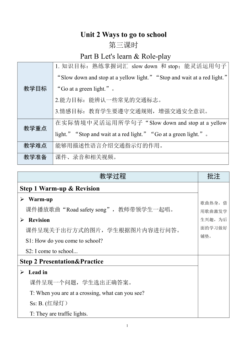 Unit 2 Ways To Go To School PB Let's Learn & Role-play 表格式教案（含反思）-21世纪教育网