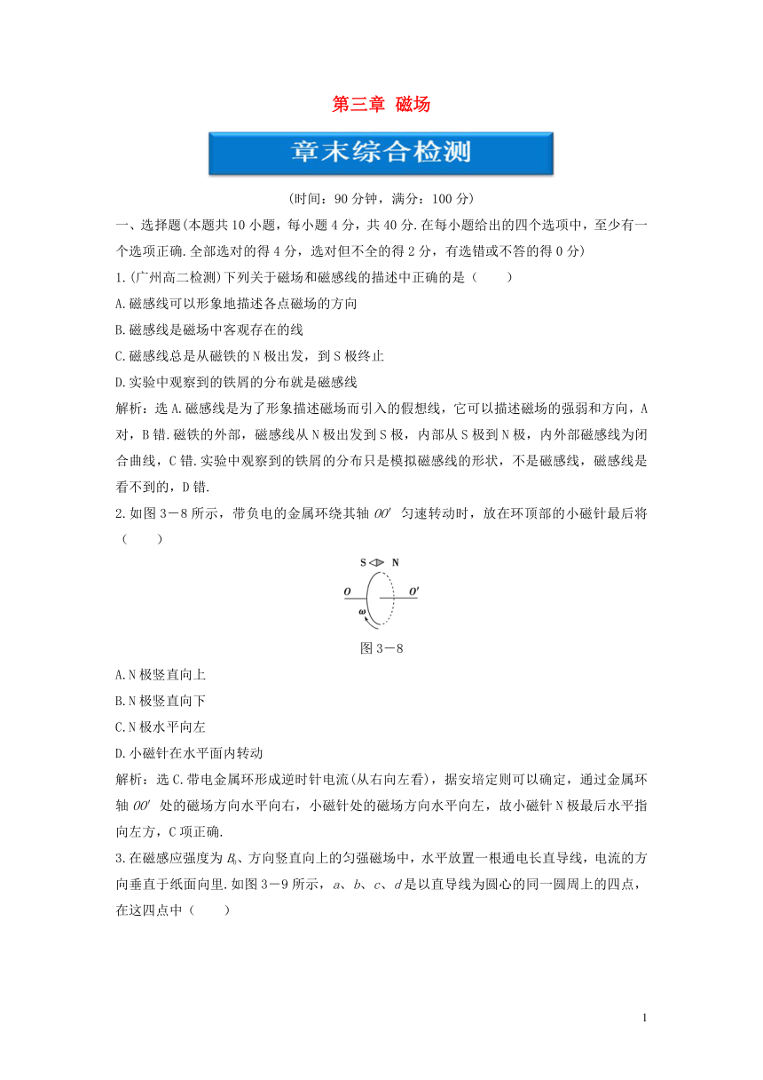 2018年高中物理教科版选修3-1训练题：第三章磁场章末综合检测