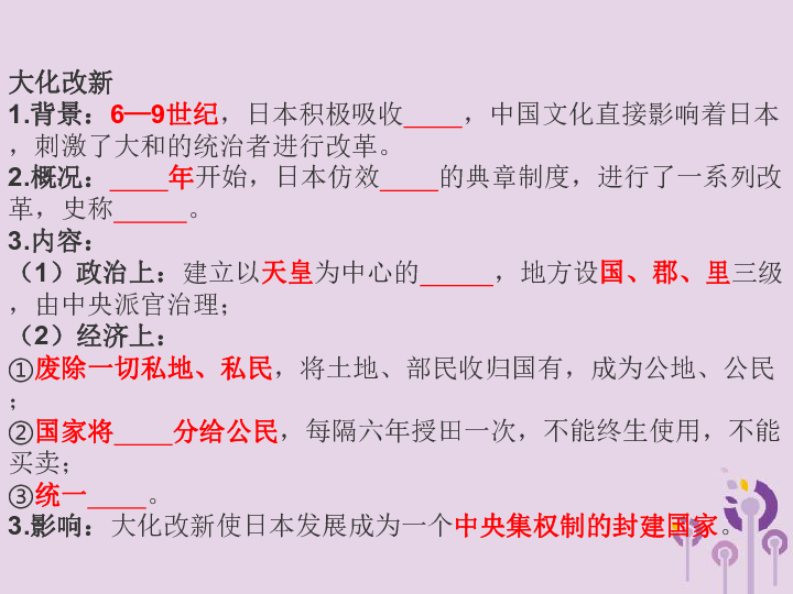 九年级历史上册第四单元封建时代的亚洲国家  复习课件（22张ppt）