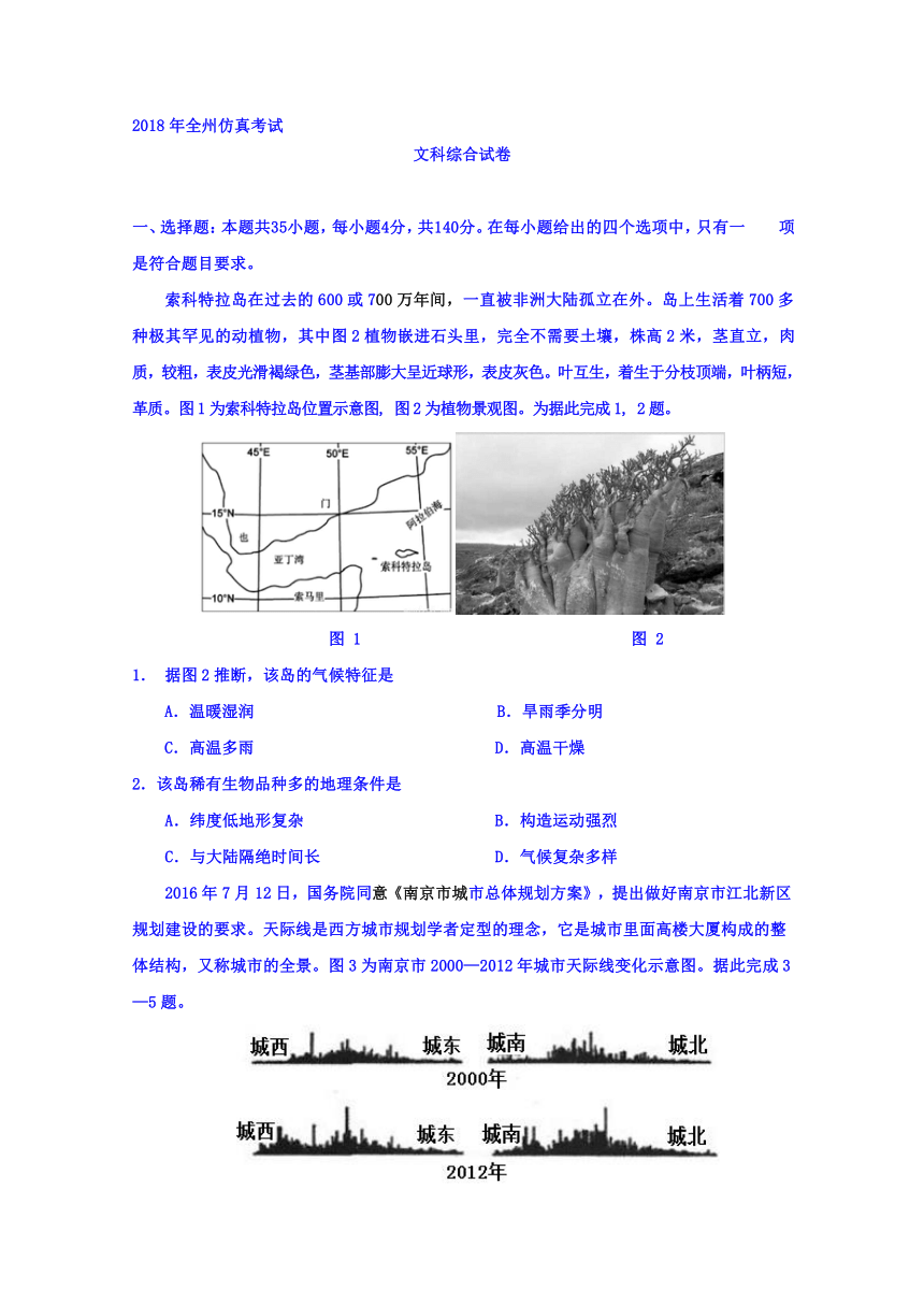 吉林省延边州2018年高考仿真模拟文综地理试题