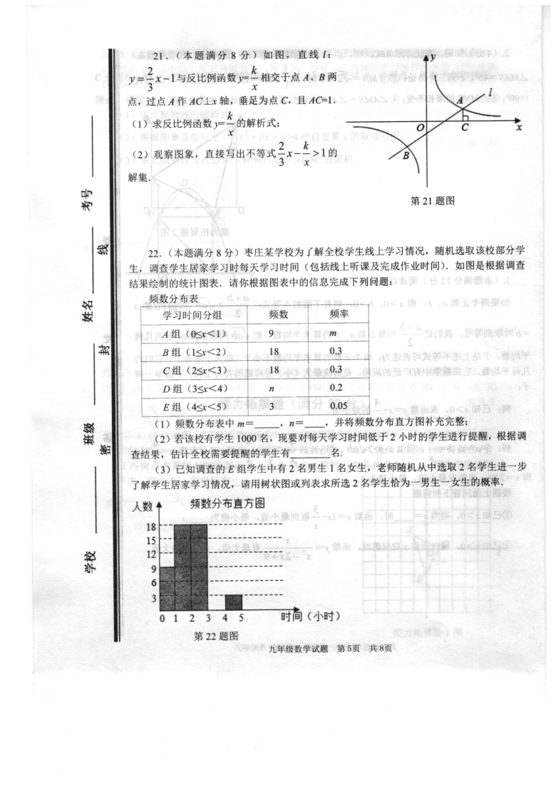 山东省枣庄市薛城区2020-2021学年九年级上学期期末数学试题（图片版 含答案）