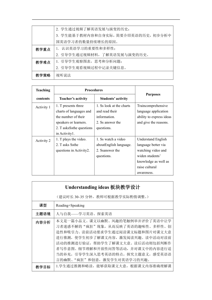 外研版（2019） 必修第一册 Unit 2 Exploring English 全单元教案（表格式）_21世纪教育网-二一教育