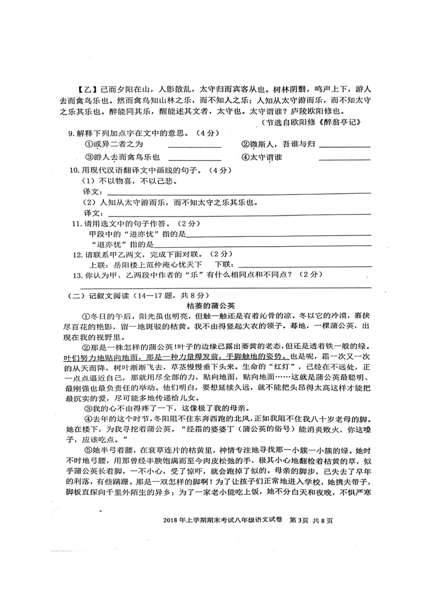 湖南省武冈市2017-2018学年八年级下学期期末考试语文试题（图片版，含答案）