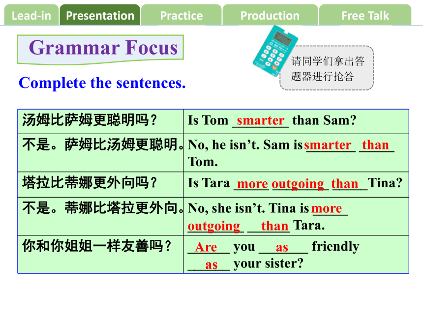 Unit 3 I’m more outgoing than my sister. SectionA（Grammar_Focus-3c） 课件 (共24张PPT)