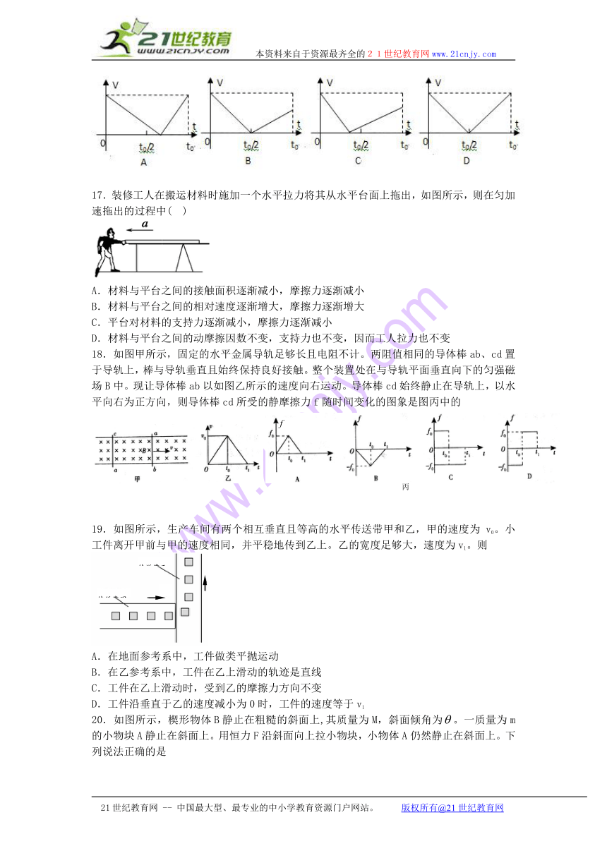 新课标人教版必修一：第三章相互作用第三节摩擦力