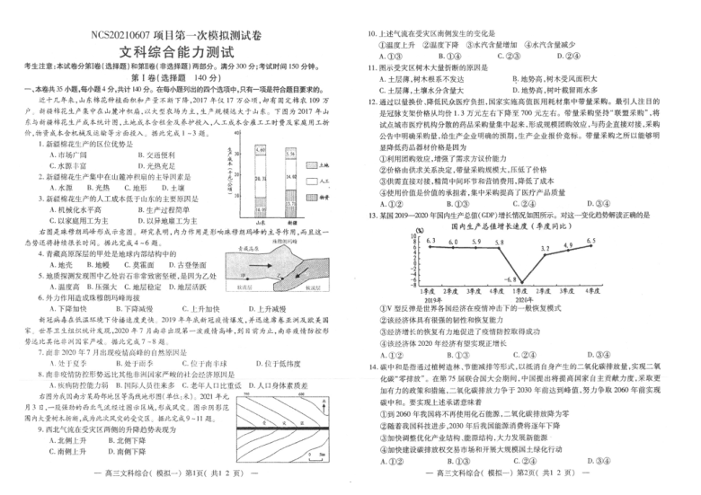 2021届江西省南昌市高考一模文科综合试题（扫描版含答案）