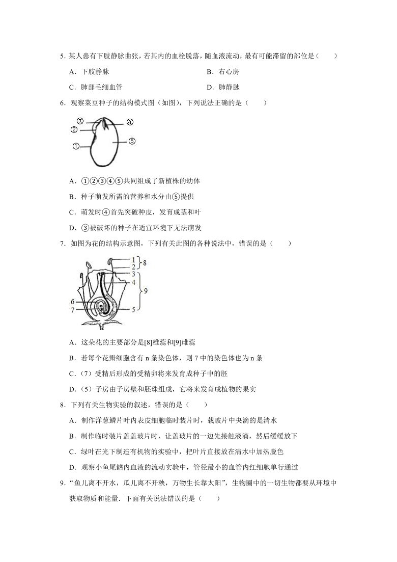 2021年江苏省徐州市中考生物模拟试卷    （含解析）