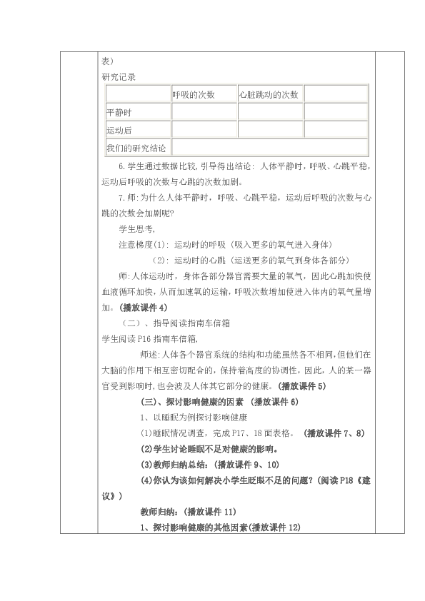 1.4和谐统一的身体 教案