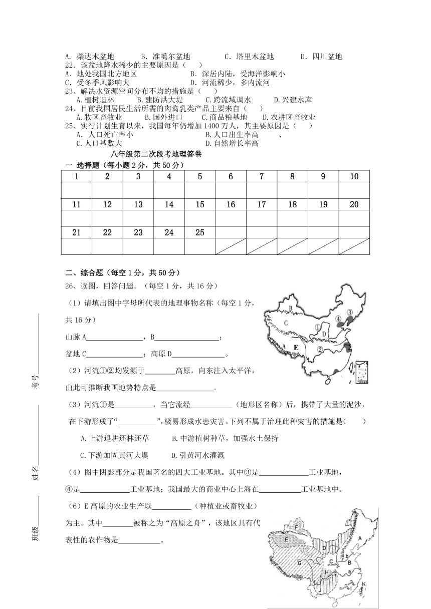 湖南省耒阳市2017-2018学年八年级地理上学期第二次段考试题湘教版