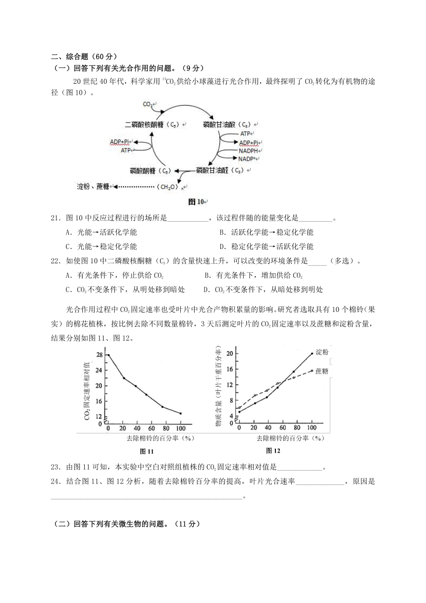 上海市虹口区2017届高三4月期中教学质量监控（二模）生命科学试题