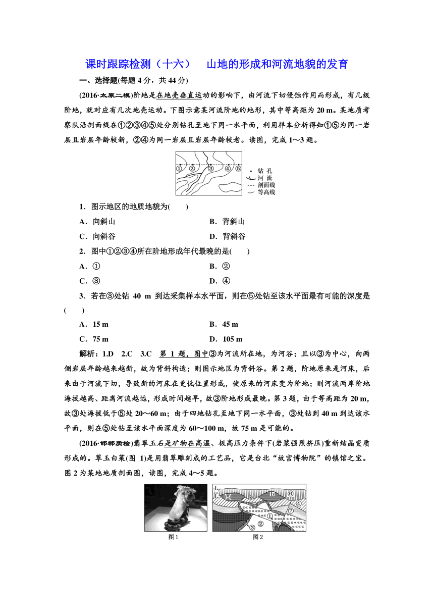 2017【三维设计】高中地理复习课时跟踪检测（十六）第一部分第四章第二节山地的形成和河流地貌的发育