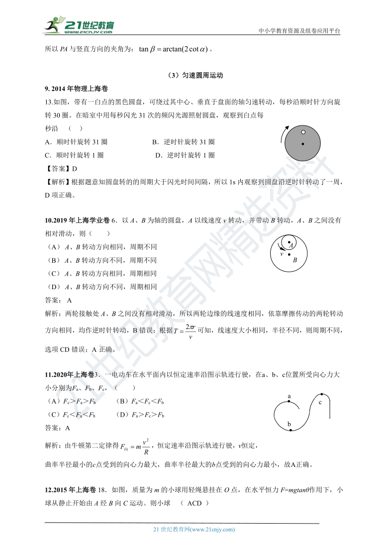 上海市2011-2020年高考物理试卷专项分类汇编之4—曲线运动和万有引力定律（含答案及解析）