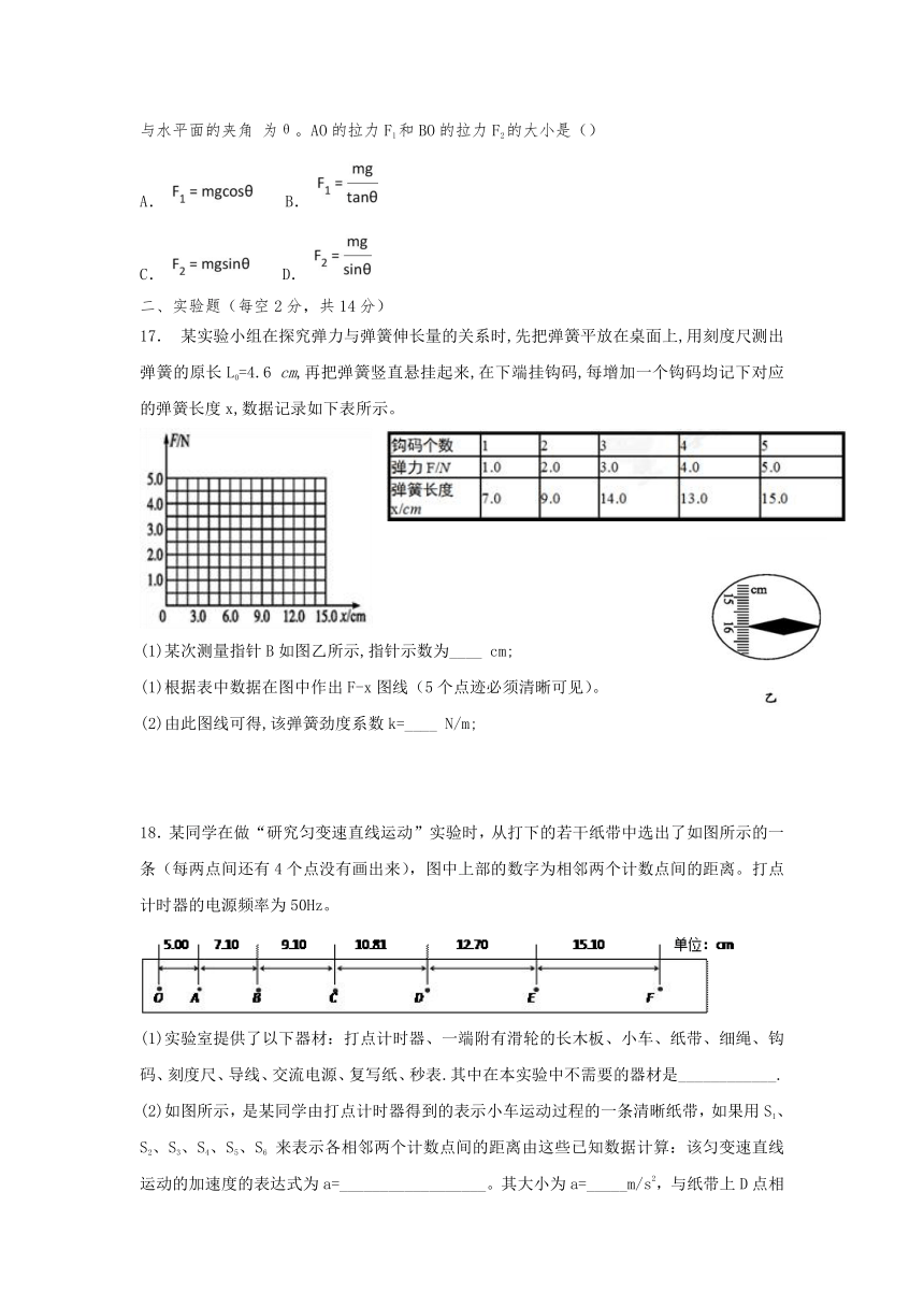 宁夏青铜峡市高级中学2019届高三第一次月考物理试题 Word版含答案