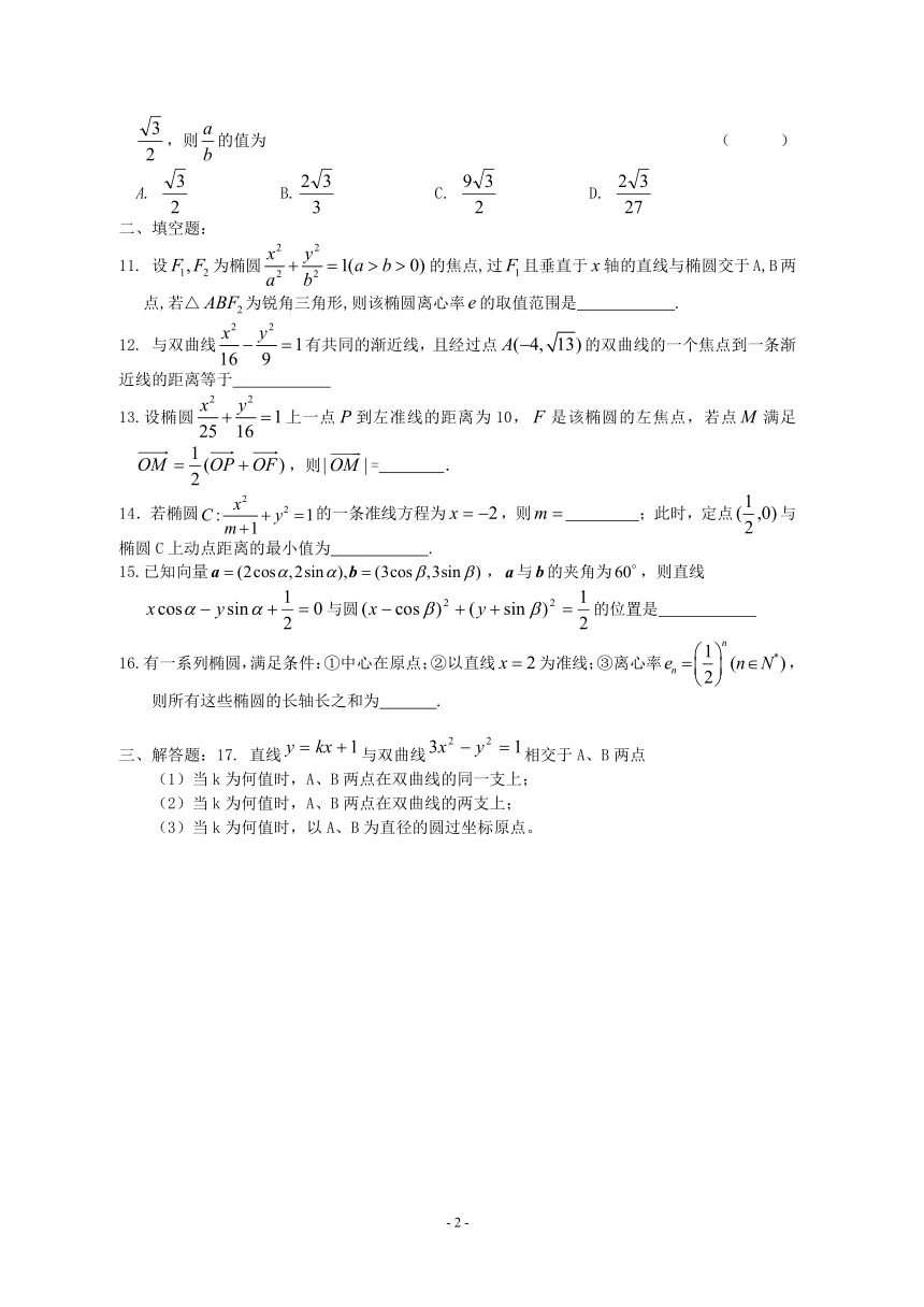 重庆市重点中学高二数学内部练习题（圆锥曲线1）