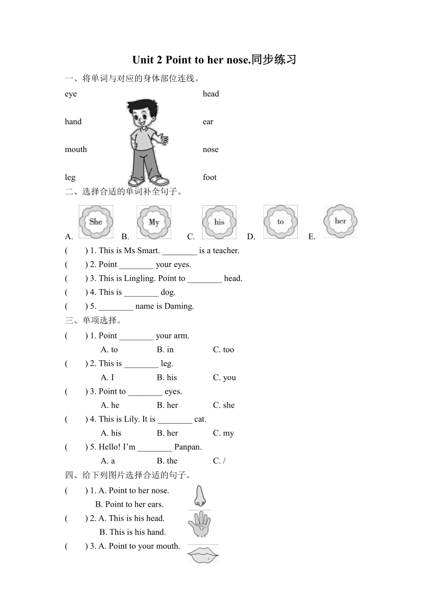 Unit 2 Point to her nose 同步练习（含答案）