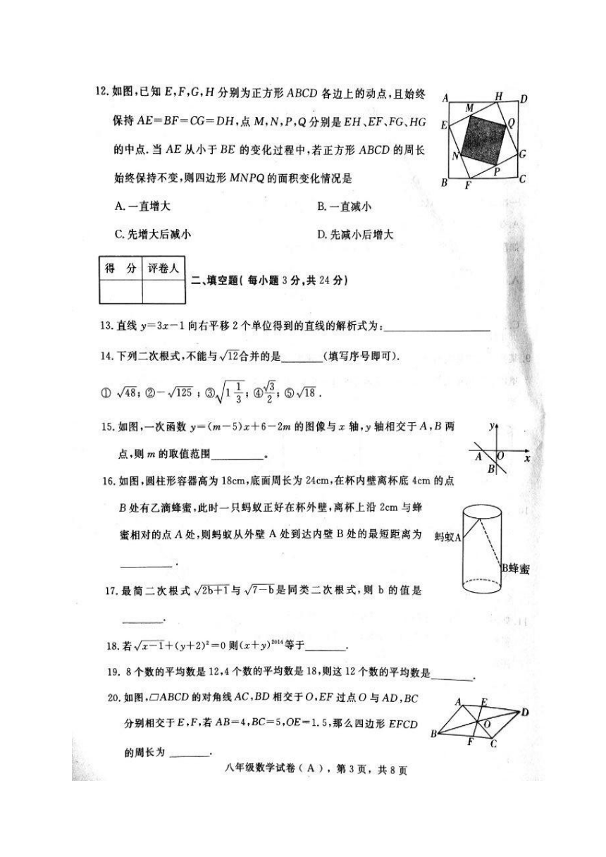河北省赵县2016-2017学年八年级下学期期末考试数学试题（图片版，无答案）